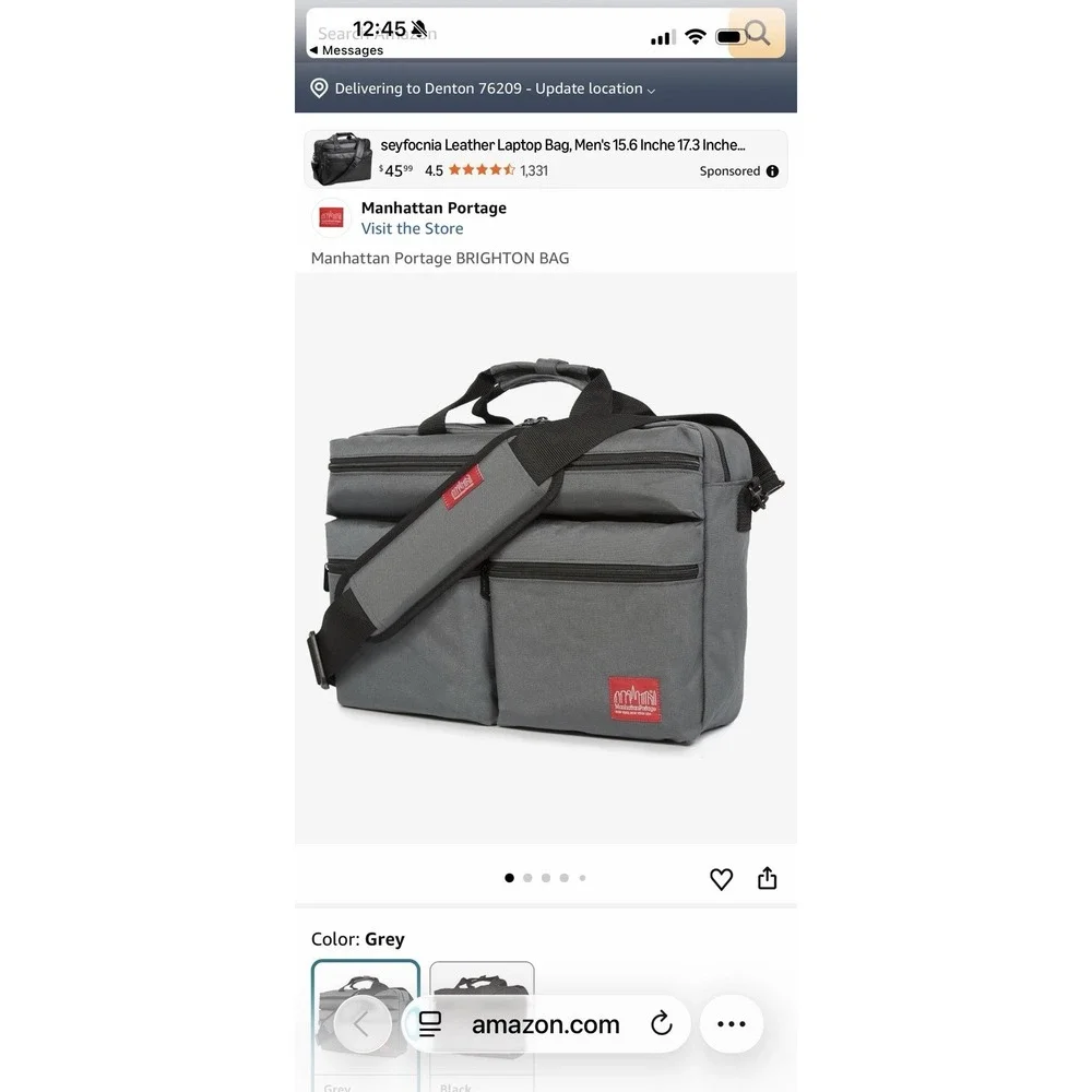 Manhattan Portage Brighton Bag Grey Laptop Briefcase Messenger Travel Bag